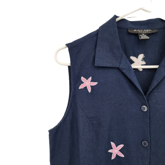 Rafael Sport Women's Linen Blend Button Front Sleeveless Shirt Summer Beach - M - Picture 2 of 5